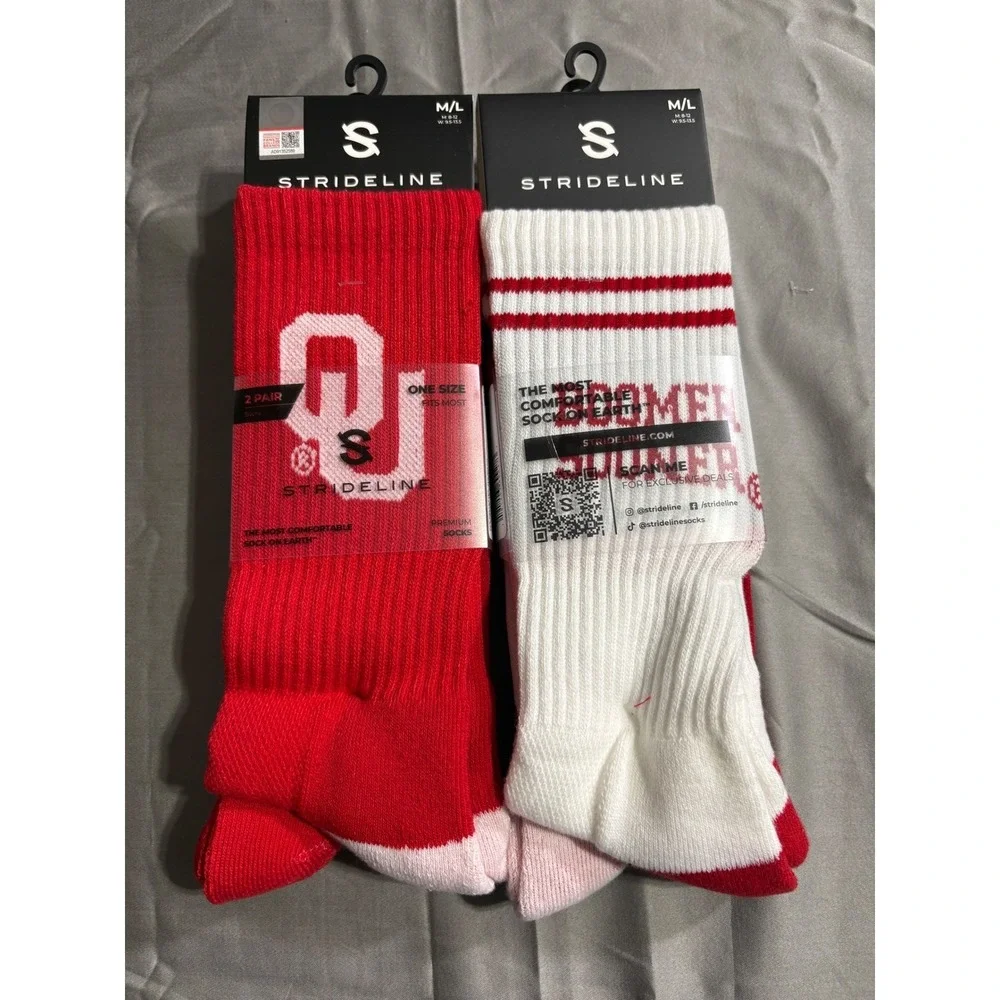 Strideline Oklahoma Sooners 4 Pair Crew Socks Set OU Boomer Sooner Red White M/L